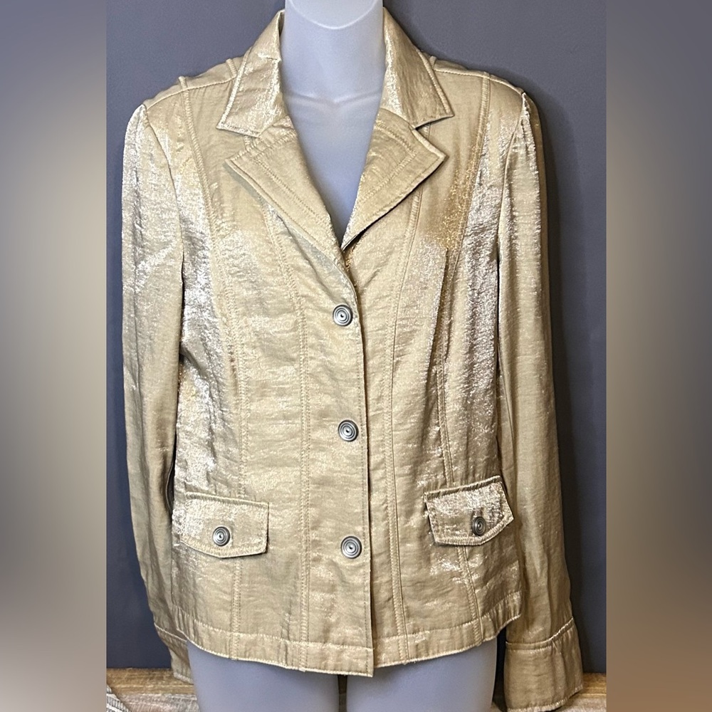 Tribal brand jacket Snap Up long sleeve Soft Metallic Gold Shimmer Size 12